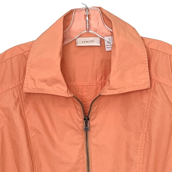 Chicos Womens Windbreaker Jacket 2/US12 Soft Orange Long Sleeve Roll Tab Zipper - Picture 5 of 12